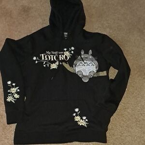 Black "My Neighbor Totoro" Embroidered Hoodie
